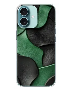 Чехол для iPhone 16 Plus с картинкой «Зеленые кожаные волны»