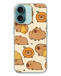 Чехол для iPhone 16 Plus с картинкой «Капибары с апельсинами»