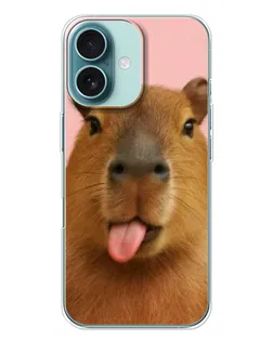 Чохол для iPhone 16 Plus з картинкою «Капібара з язиком»