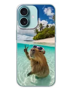 Чохол для iPhone 16 Plus з картинкою «Капібара на морі»