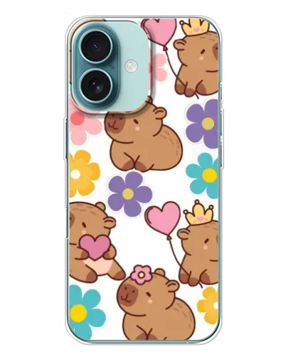 Чехол для iPhone 16 Plus с картинкой «Цветочный паттерн капибар» Чехол для iPhone 16 Plus с картинкой «Цветочный паттерн капибар»