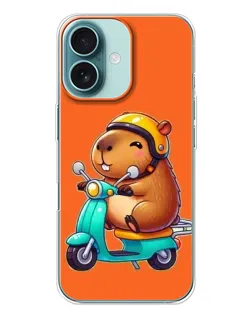 Чохол для iPhone 16 Plus з картинкою «Капібара на скутері»