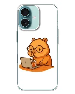 Чохол для iPhone 16 Plus з картинкою «Капібара з ноутбуком»