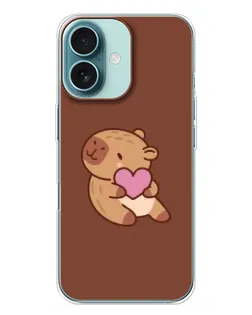 Чохол для iPhone 16 Plus з картинкою «Капібара з серцем»