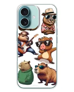Чохол для iPhone 16 Plus з картинкою «Круті капібари музиканти»