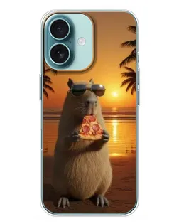 Чохол для iPhone 16 Plus з картинкою «Капібара з піцою»