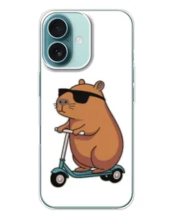 Чохол для iPhone 16 Plus з картинкою «Капібара на самокаті»