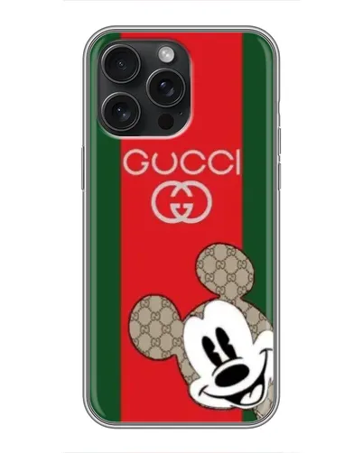 Чохол для iPhone 16 Pro Max з картинкою «Gucci — смуги та Міккі» Чохол для iPhone 16 Pro Max з картинкою «Gucci — смуги та Міккі»