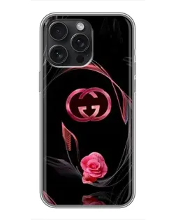 Чохол для iPhone 16 Pro Max з картинкою «Gucci — неонова троянда»