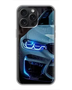 Чохол для iPhone 16 Pro Max з картинкою «Погляд BMW з синіми фарами»