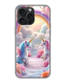 Чохол для iPhone 16 Pro Max з картинкою «Веселка і єдинороги»