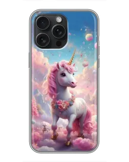 Чохол для iPhone 16 Pro Max з картинкою «Єдиноріг серед хмар»