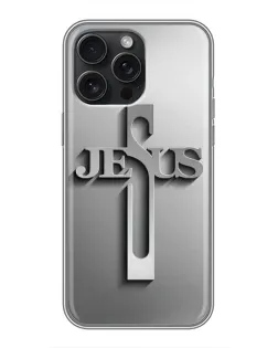 Чехол для iPhone 16 Pro Max с картинкой «Металлический крест Jesus»