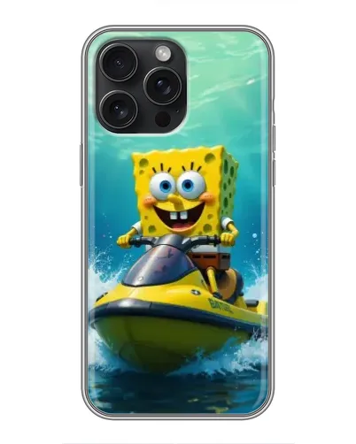 Чохол для iPhone 16 Pro Max з картинкою «Спанч Боб на гідроциклі»