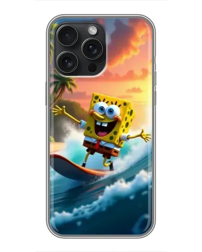 Чохол для iPhone 16 Pro Max з картинкою «Губка Боб серфінгіст»