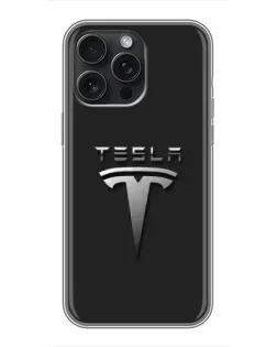 Чохол для iPhone 16 Pro Max з картинкою «Сталевий логотип Tesla»