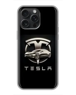 Чохол для iPhone 16 Pro Max з картинкою «Tesla — срібне авто»