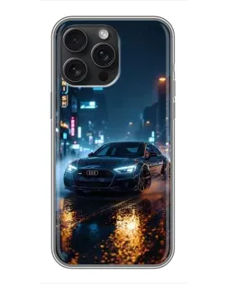 Чохол для iPhone 16 Pro Max з картинкою «Нічне місто та Audi»