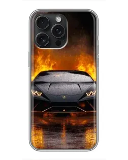 Чохол для iPhone 16 Pro Max з картинкою «Lamborghini у вогні»