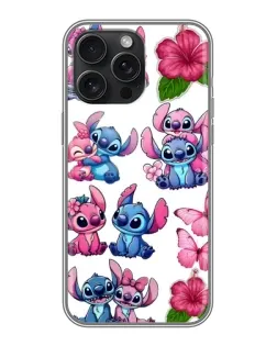 Чехол для iPhone 16 Pro Max с картинкой «Стикеры Stitch и Angel»