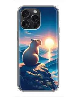 Чохол для iPhone 16 Pro Max з картинкою «Захід сонця з капібарою»