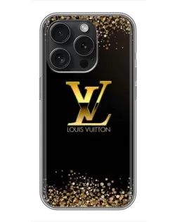 Чохол для iPhone 16 Pro з картинкою «LV — золоті іскри»