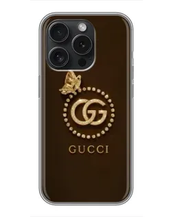 Чохол для iPhone 16 Pro з картинкою «Gucci — золотий метелик»