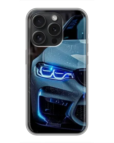 Чохол для iPhone 16 Pro з картинкою «Погляд BMW з синіми фарами»