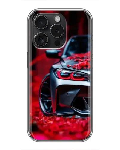 Чохол для iPhone 16 Pro з картинкою «Спортивна BMW та квіти»