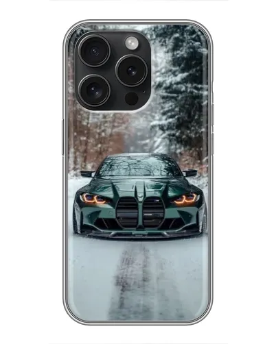 Чохол для iPhone 16 Pro з картинкою «BMW у зимовому лісі»