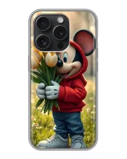 Чохол для iPhone 16 Pro з картинкою «Міккі з тюльпанами»