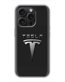 Чохол для iPhone 16 Pro з картинкою «Сталевий логотип Tesla»