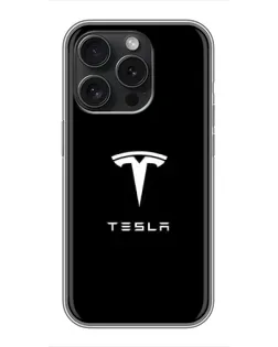 Чохол для iPhone 16 Pro з картинкою «Tesla White Logo»