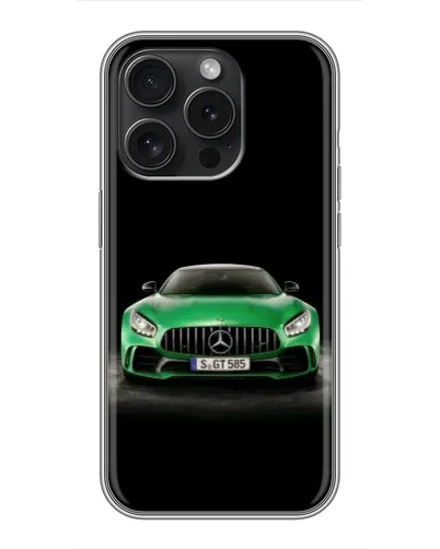 Чохол для iPhone 16 Pro з картинкою «Mercedes — неоновий лого»