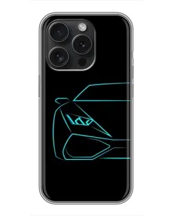 Чохол для iPhone 16 Pro з картинкою «Блакитний силует Lamborghini»