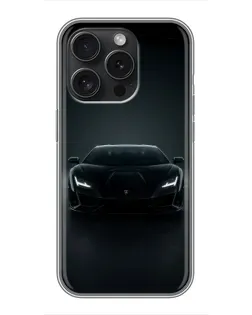Чохол для iPhone 16 Pro з картинкою «Чорний Lamborghini Aventador»