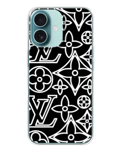 Чохол для iPhone 16 з картинкою «Чорно-білий візерунок LV»