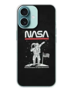 Чохол для iPhone 16 з картинкою «NASA — крокуємо по Місяцю»