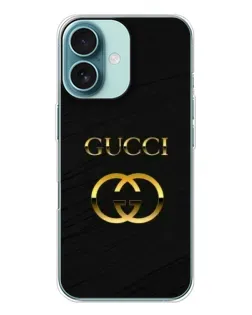 Чохол для iPhone 16 з картинкою «Золотий логотип Gucci»