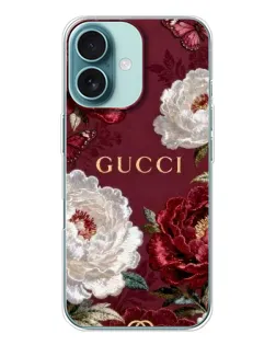 Чохол для iPhone 16 з картинкою «Gucci — бордові троянди»