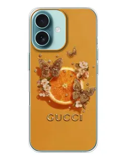 Чохол для iPhone 16 з картинкою «Gucci — золоті метелики»