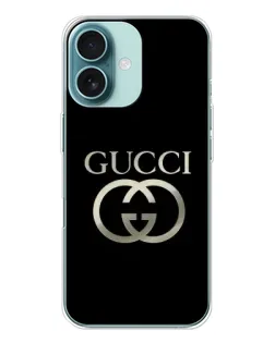Чохол для iPhone 16 з картинкою «Gucci — золото на чорному»