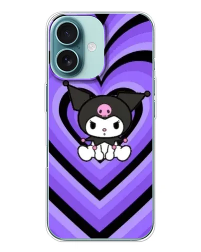 Чохол для iPhone 16 з картинкою «Kuromi та фіолетові серця»