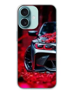 Чохол для iPhone 16 з картинкою «Спортивна BMW та квіти»