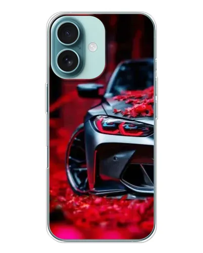 Чохол для iPhone 16 з картинкою «Спортивна BMW та квіти»