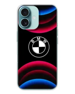 Чохол для iPhone 16 з картинкою «Логотип BMW та неонові дуги»