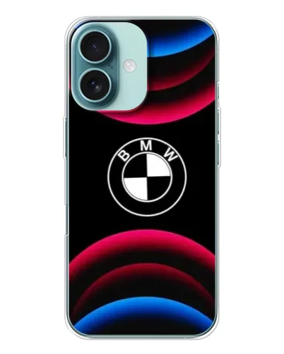 Чохол для iPhone 16 з картинкою «Логотип BMW та неонові дуги»