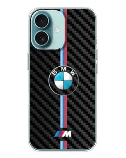 Чохол для iPhone 16 з картинкою «Емблема BMW та карбон»