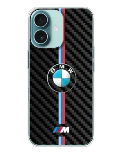 Чохол для iPhone 16 з картинкою «Емблема BMW та карбон»