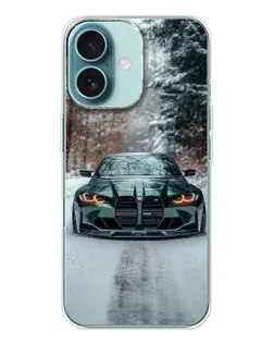 Чохол для iPhone 16 з картинкою «BMW у зимовому лісі»